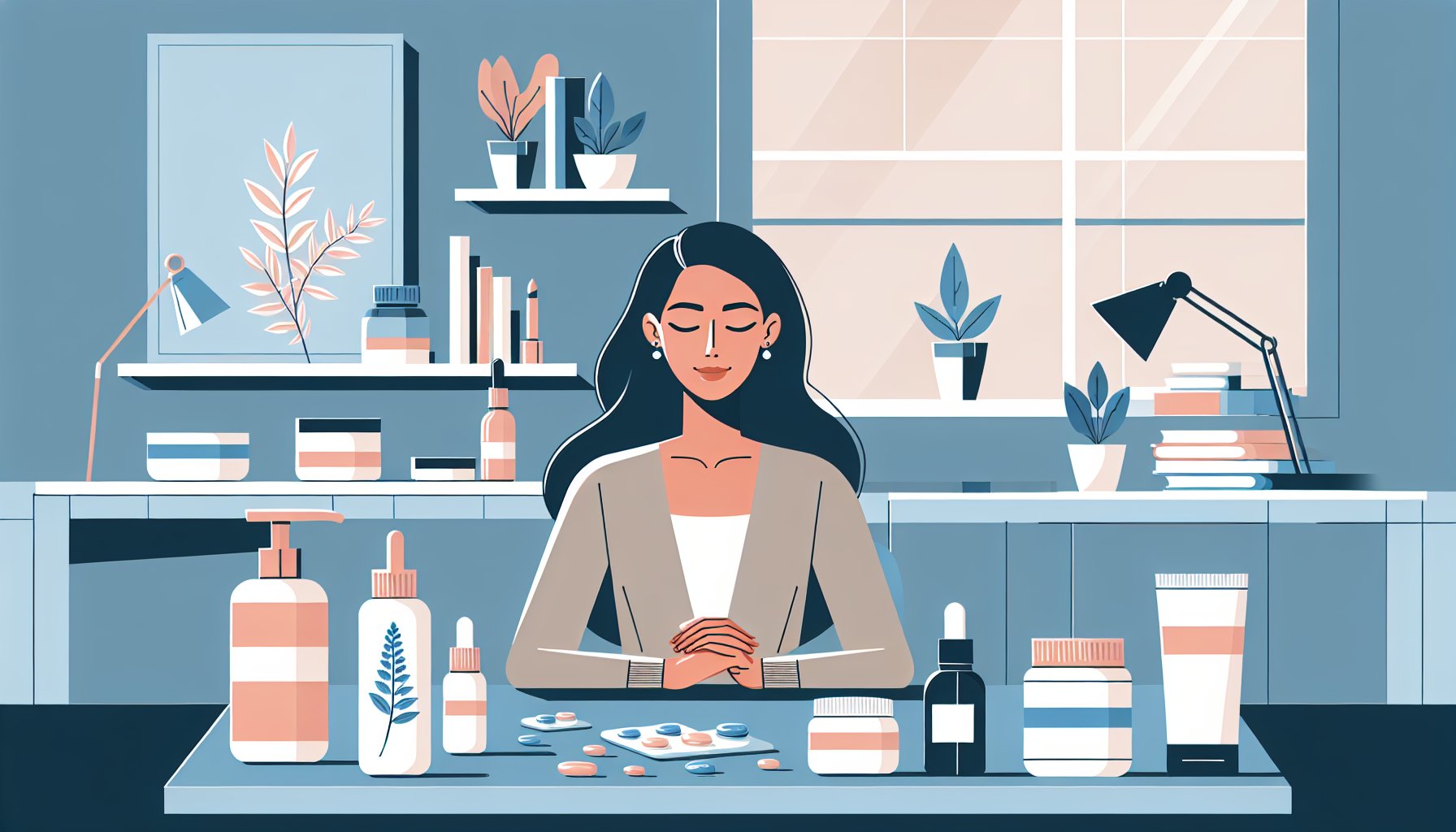 シネンシス冬虫夏草 美容効果をスキンケアと比較しながら吟味する大人のイラスト