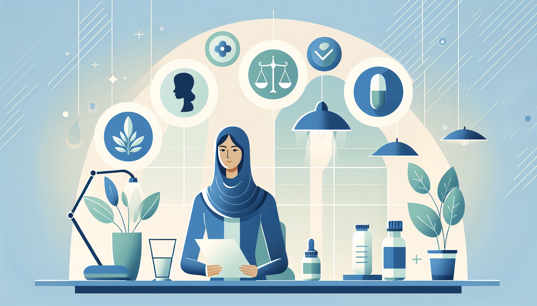 シネンシス冬虫夏草 美容の考え方を整理し、現代的ケアと心身の調和を象徴するイラスト