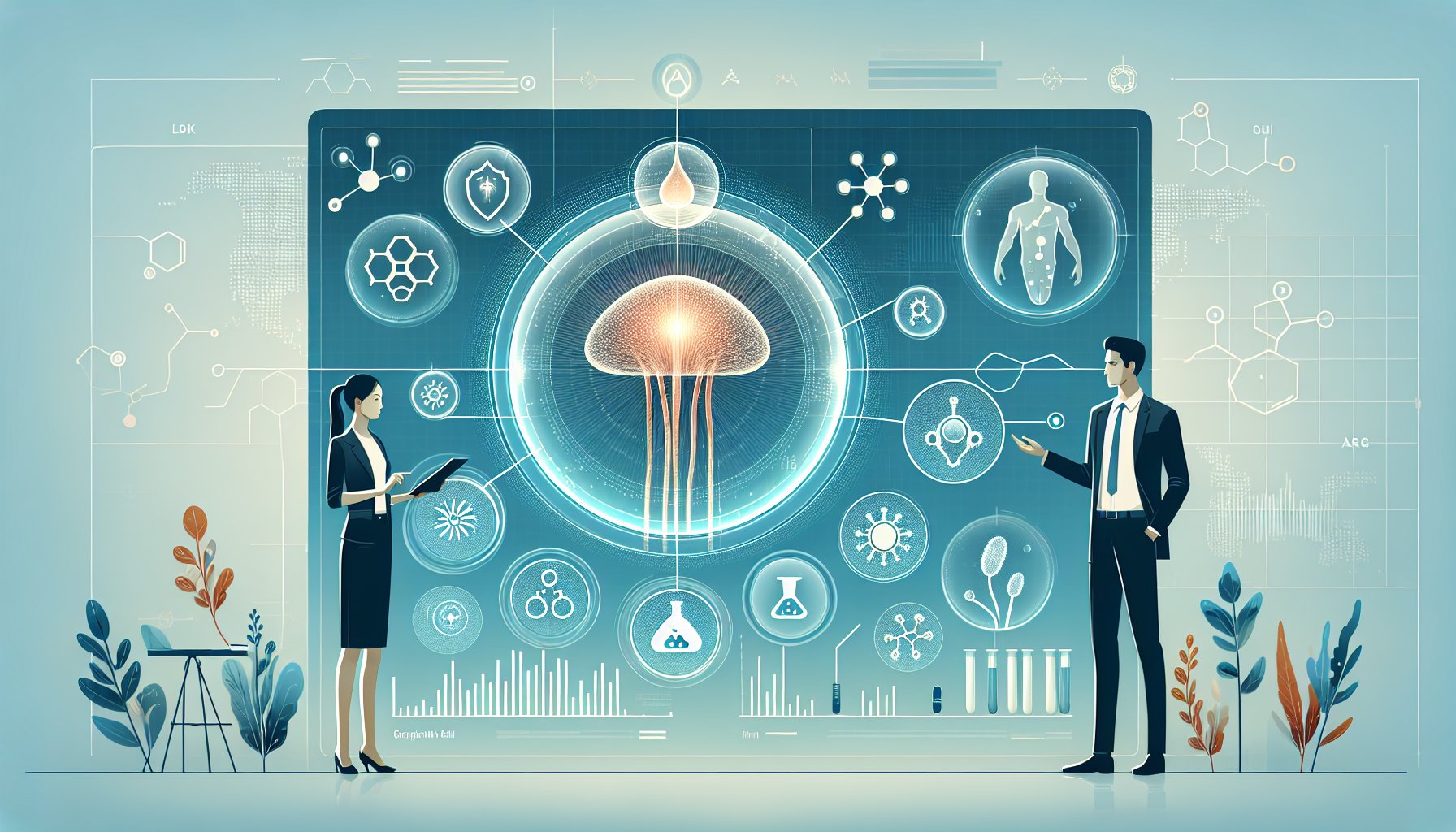 シネンシス冬虫夏草 免疫力の科学的作用を示す研究室風イラスト