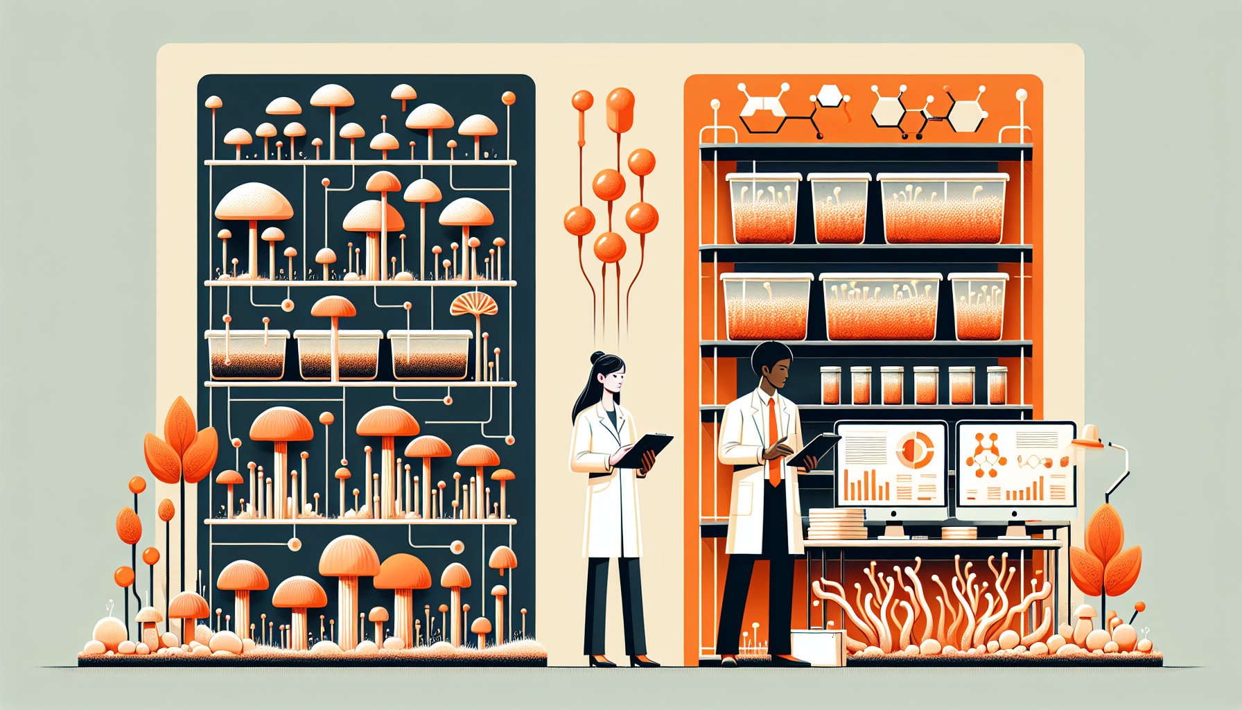 シネンシス冬虫夏草 きのこと一般的なきのこの違いを示す栽培比較イラスト