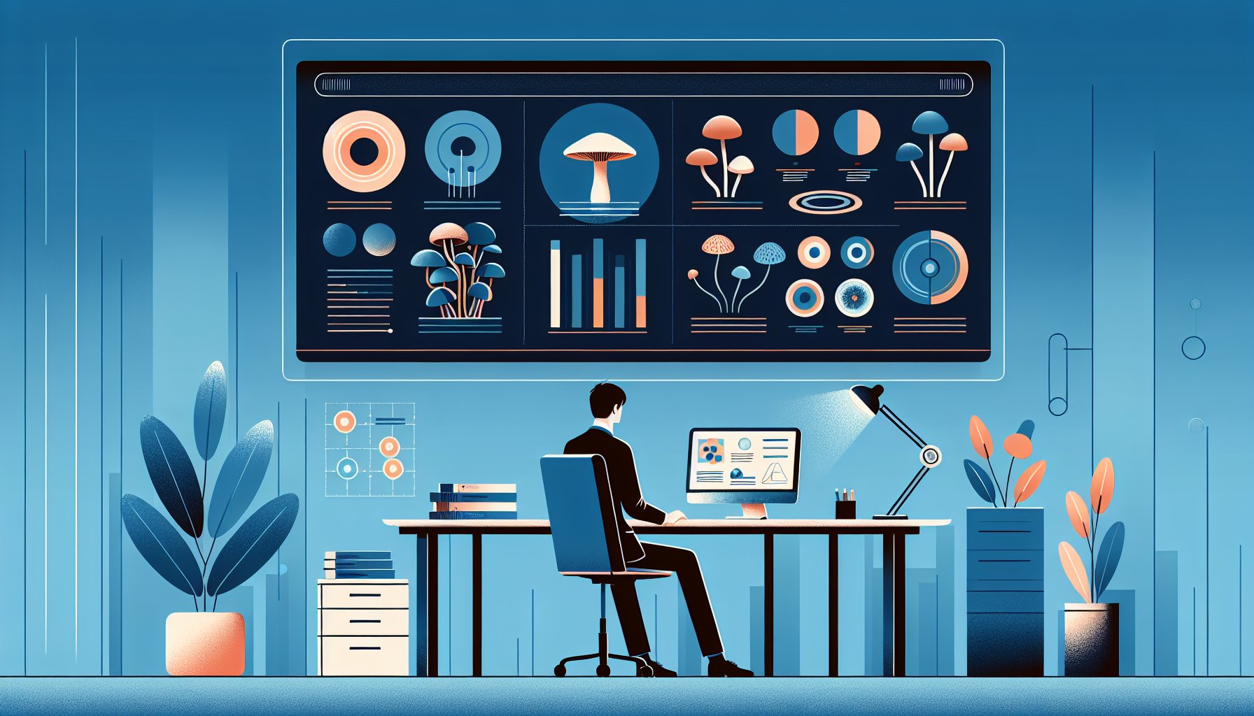 落ち着いたデスクでシネンシス冬虫夏草 きのこと各種きのこを比較し健康効果を考察