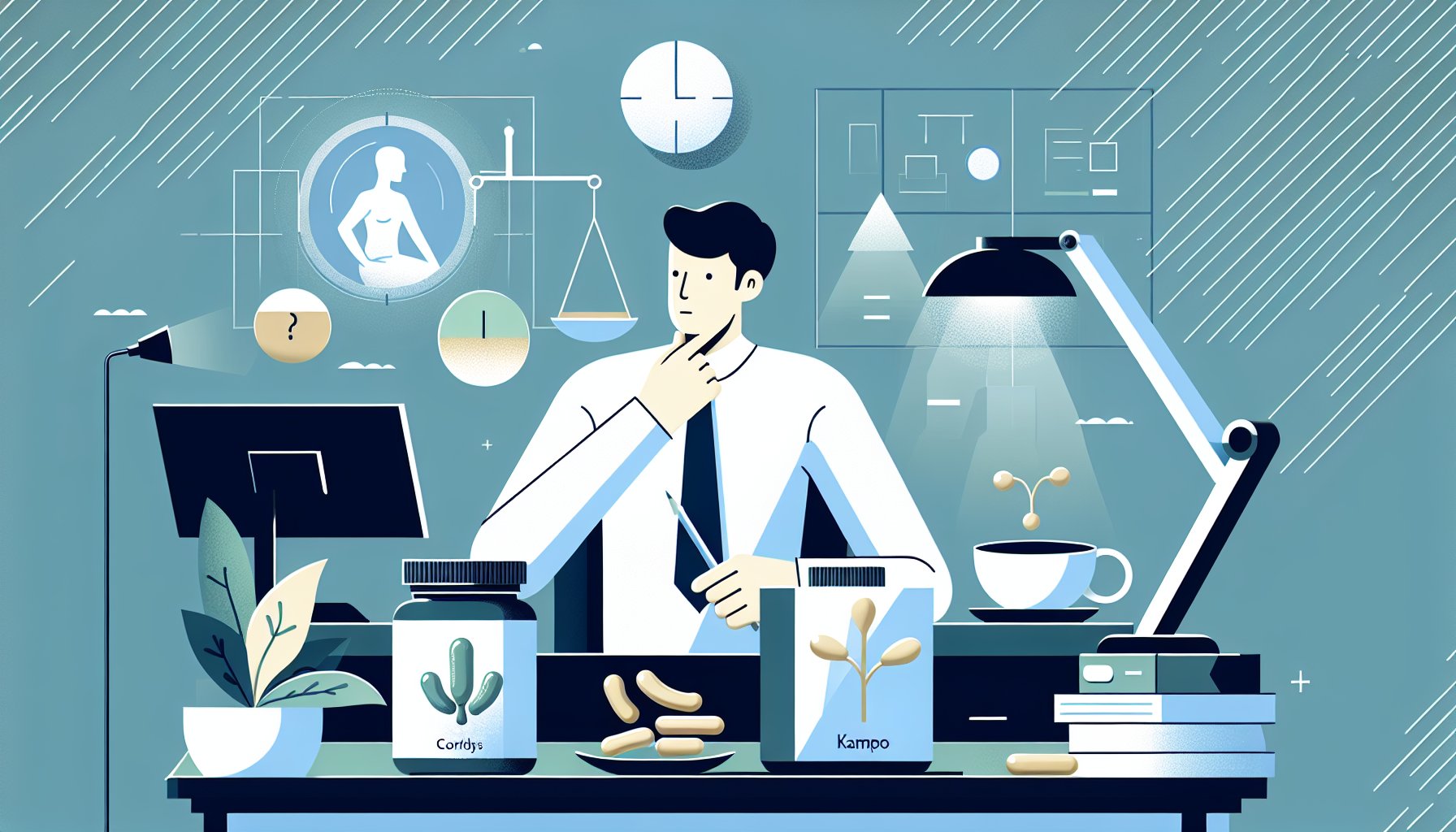 シネンシス冬虫夏草 漢方を現代サプリと伝統茶で比較しながら選択を考えるシーン