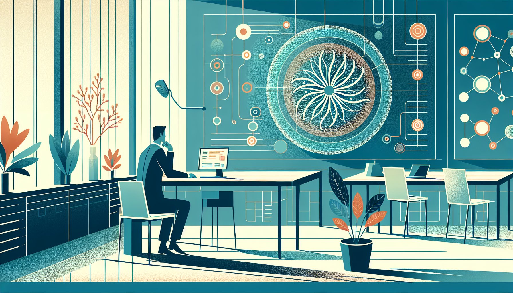 シネンシス冬虫夏草 作用機序を静かに検討する研究者のデスクワークと自然調和の概念図