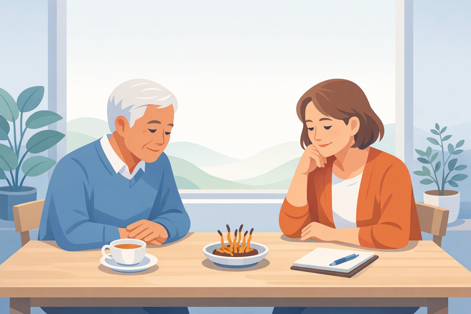 シネンシス冬虫夏草 高齢者が静かに向き合いながら健康と暮らしの選択を考える場面